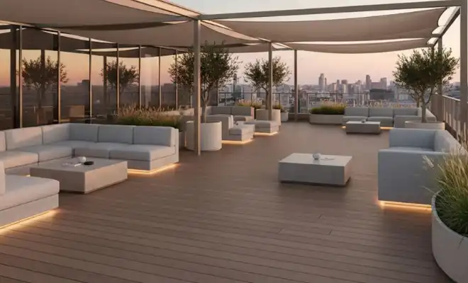 Deck sint&eacute;tico comercial para terraza exterior en Dise&ntilde;os Monterrubio