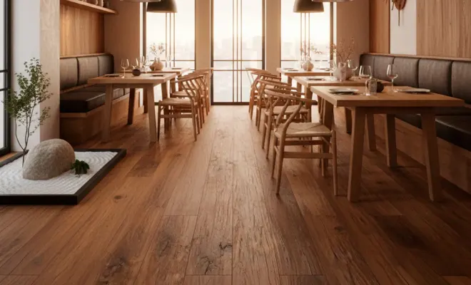 Piso laminado clásico con apariencia tipo madera para interiores